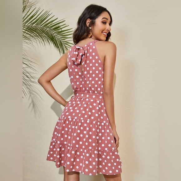 SHEIN VCAY Polka Dot Tie Back Ruffle Hem Belted Dress - Picture 7 of 15